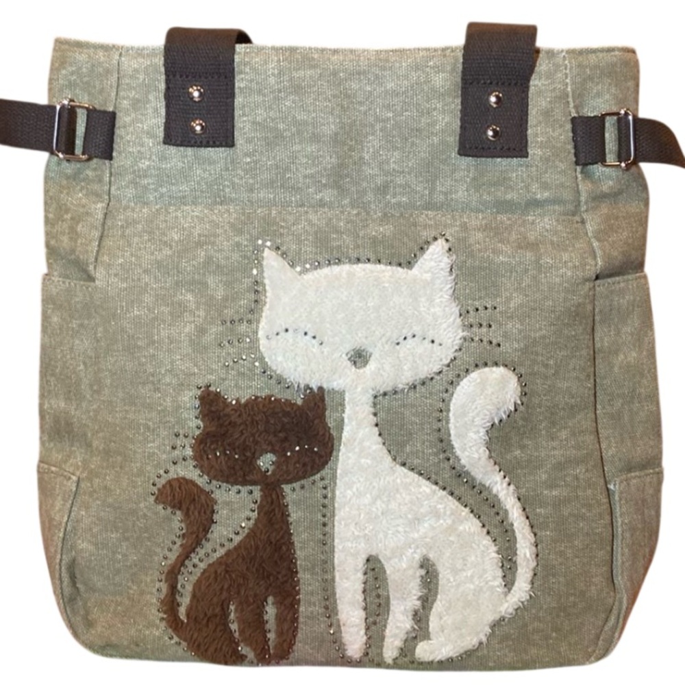 Cat Purse Handbag Studded Faux Fur EUC 14” X 4.5” X 14” 🐈‍⬛